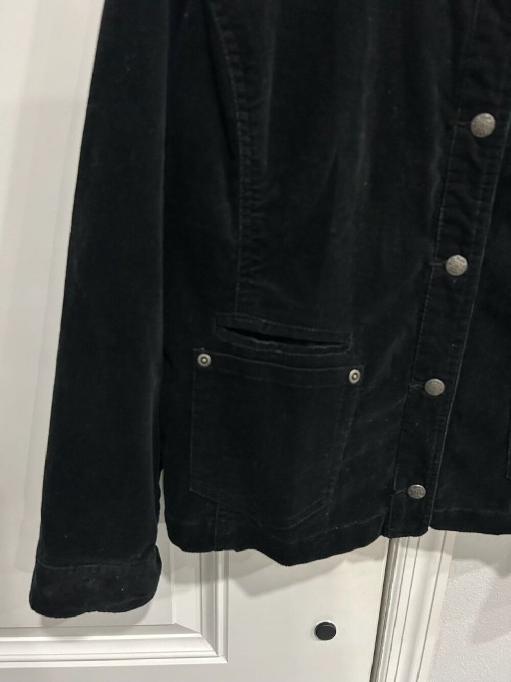Chicos Large Washed Cord Emmeline Black Jacket Snap Long Sleeves Retro Cozy NWT - Picture 5 of 12
